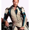 Alexander Skarsgård Pillion White Racer Leather Jacket For Sale