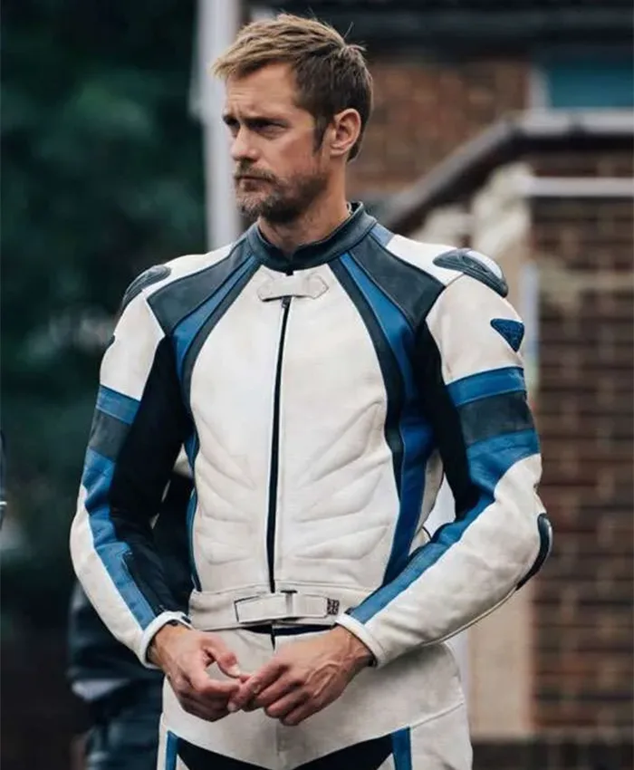 Alexander Skarsgård Pillion White Racer Leather Jacket