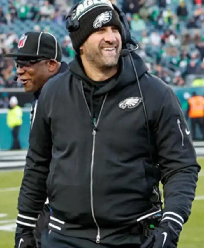 American Football Coach Nick Sirianni Philadelphia Eagles Sideline Black Bomber Jacket