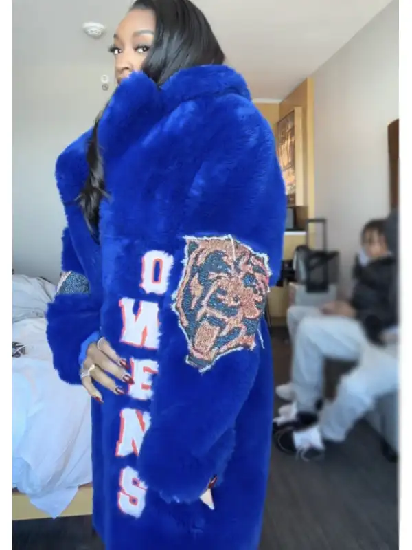 American artistic Simone Biles Chicago Bears Blue Fur Coat