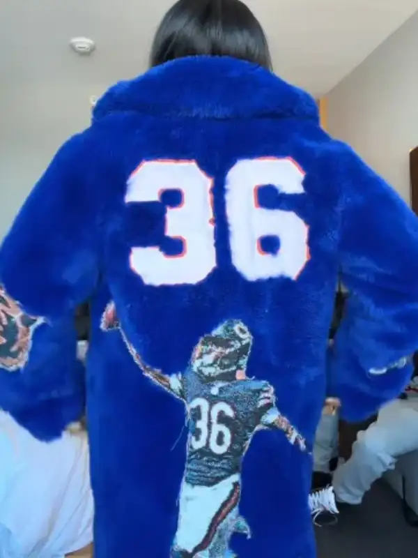 American artistic Simone Biles Chicago Bears Blue Furry Fur Coat