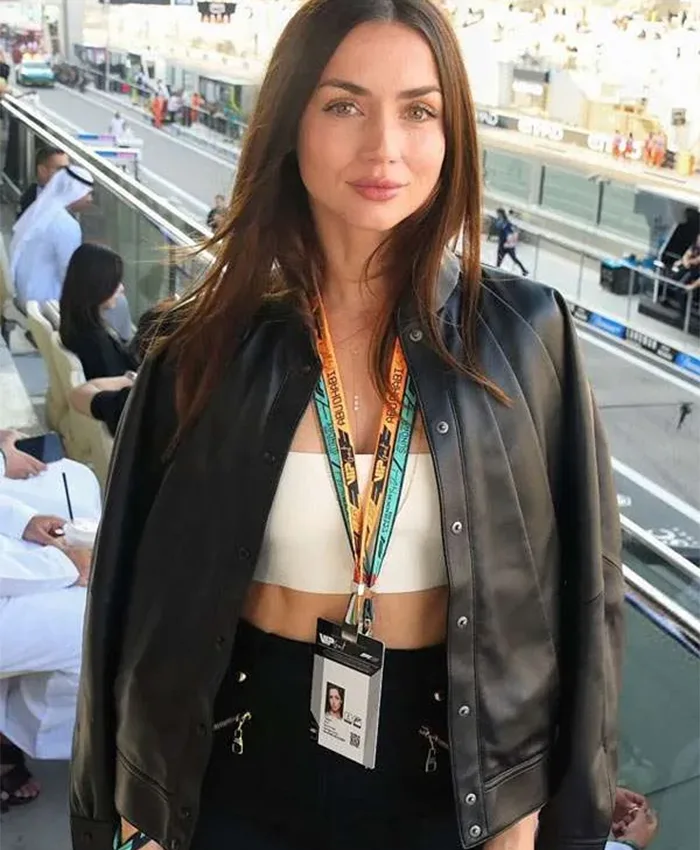 Ana de Armas F1 Grand Prix Black Leather Jacket For Sale