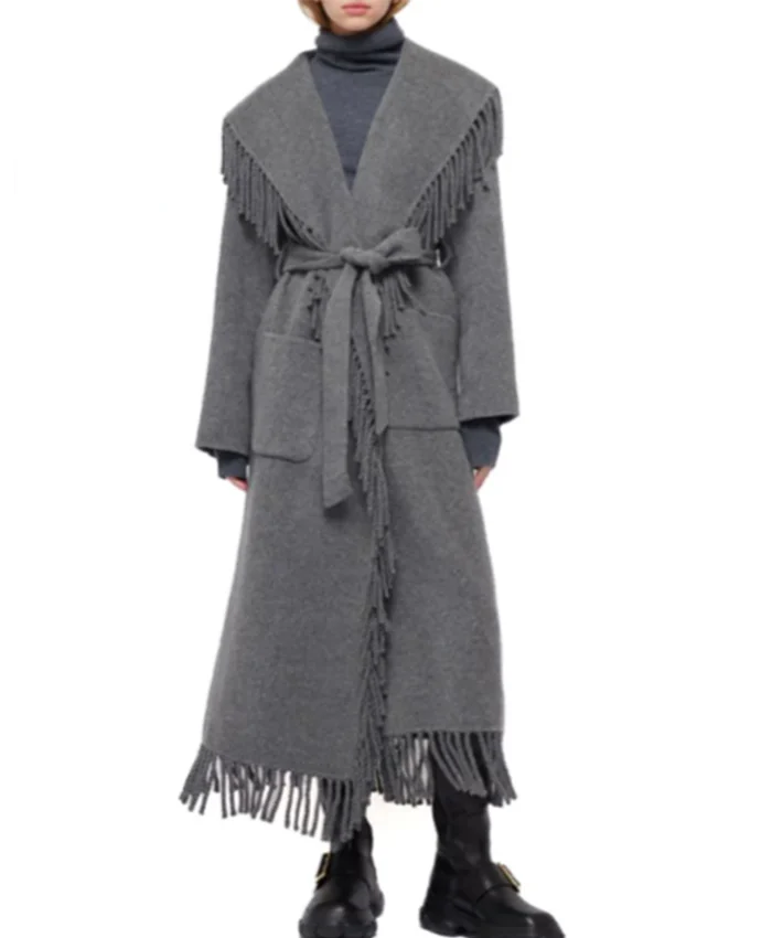 Ashley Morgan Beyond the Gates Grey Fringe Coat For Sale
