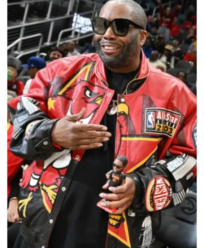 Atlanta Hawks Killer Mike Red Leather Jacket-Closeup