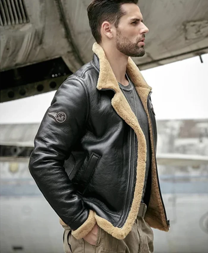 Aviator B3 RAF Flight Black Shearling Leather Bomber Jacket