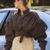 Bella Hadid Brown Distressed Jacket