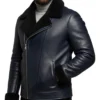 Black Shearling Asymmetrical Zip-up Leather Jacket