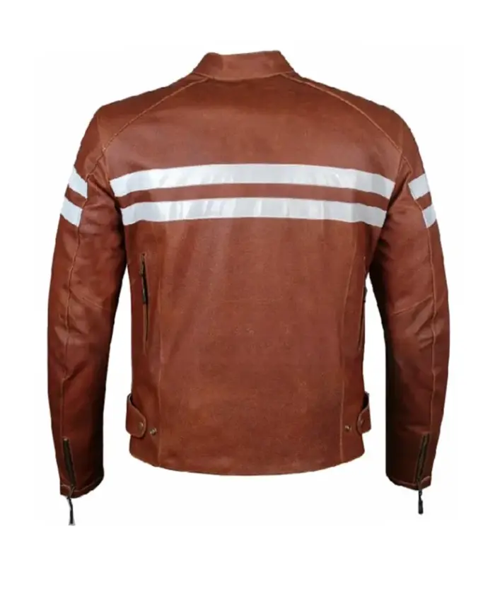 Brown Cafe Racer Cowhide Brown Leather Jacket For Sale