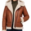 Brown Shearling Leather Hooded Jacket