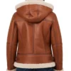 Brown Shearling Leather Hooded Jacket For Sale