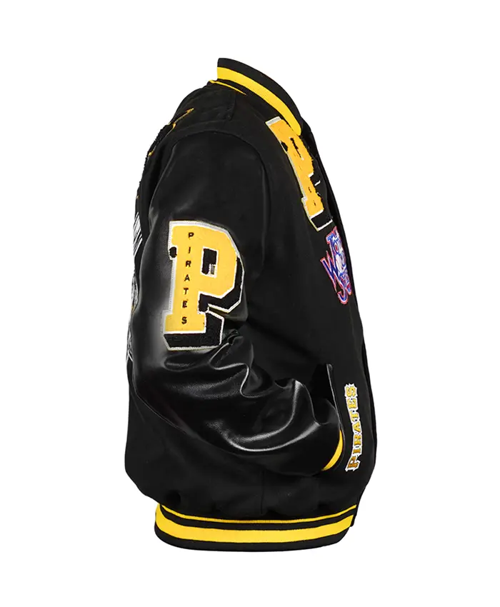 Buy Pittsburgh Pirates Logo Mash Up Black Varsity Jacket