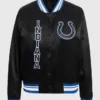 Carlie Irsay-Gordon Indianapolis Colts 2025 Black Satin Bomber Varsity Jacket
