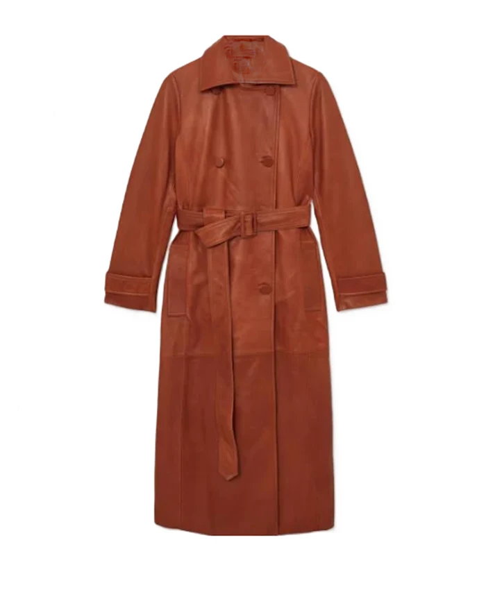 Carrie Preston Elsbeth S03 Orange Leather Coat For Sale