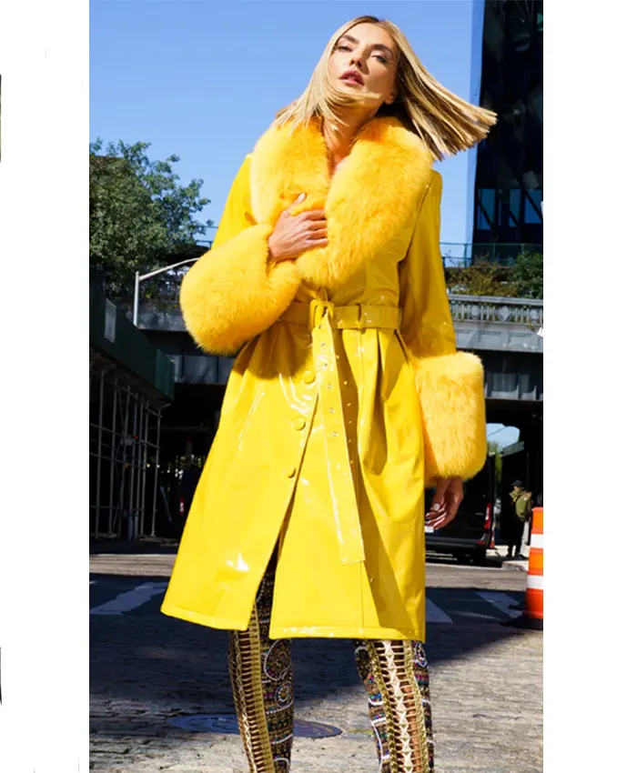 Carrie Preston Elsbeth S03 Yellow Fur Coat For Sale