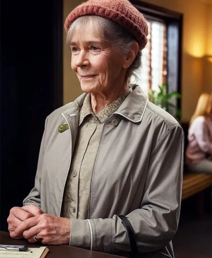 Celia Imrie The Thursday Murder Club Grey Jacket