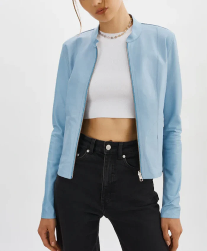 Chelsea Hamilton Beyond the Gates Blue Leather Jacket For Sale