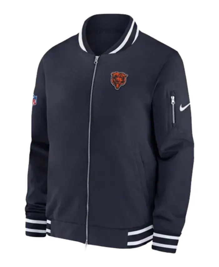 Chicago Bears Navy Blue Coach Bomber Jacket