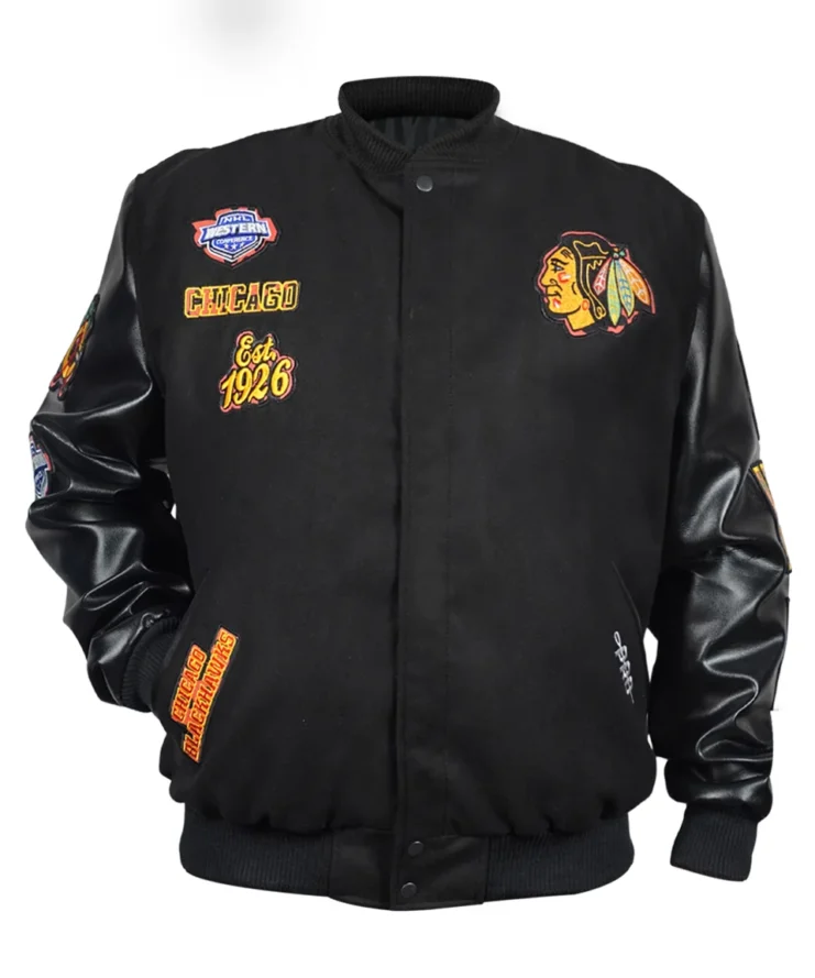 Chicago Blackhawks Animal Patches Black Bomber Jacket