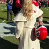 Chiefs vs Texans Game Day Brittany Mahomes White Wool Coat