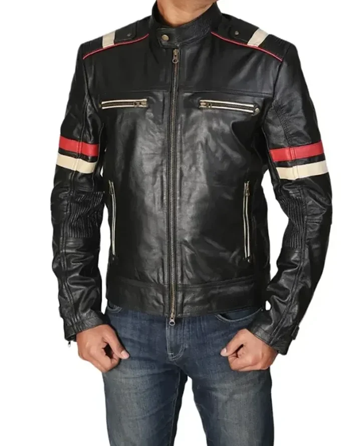 Classic Black Bold Red Stripes Racer Jacket