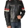 Classic Black Bold Red Stripes Racer Jacket For Sale