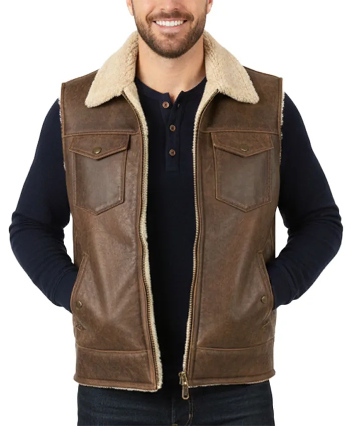 Classic Brown Shearling Leather Vest