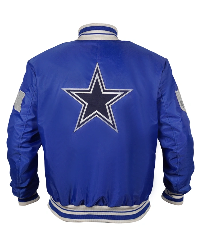 Dallas Cowboys Grey and White Rib Bomber Jacket For Sale