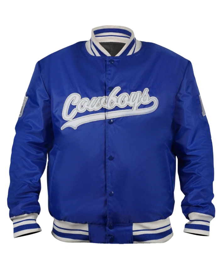 Dallas Cowboys Grey and White Rib Bomber Jacket