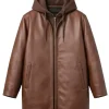 Dark Brown Leather Hooded Jacket