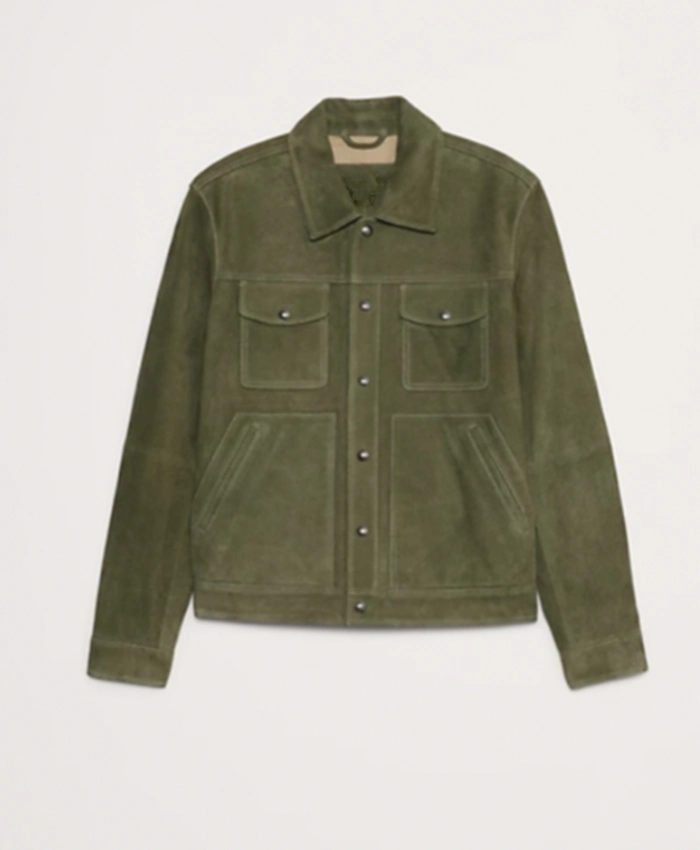 Derek Baldwin Beyond the Gates Green Suede Jacket For Sale