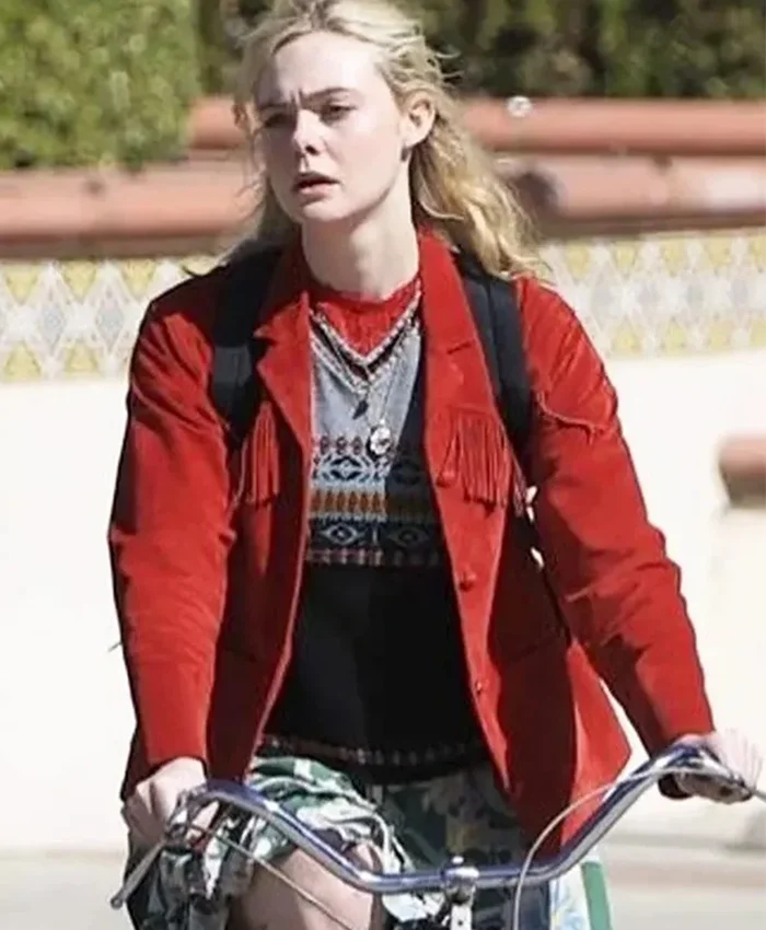 Elle Fanning Margo’s Got Money Troubles Red Fringe Jacket For Sale