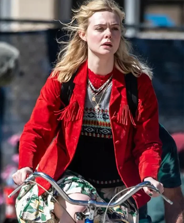 Elle Fanning Margo’s Got Money Troubles Red Fringe Jacket