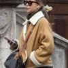 Emilia Clarke Brown Shearling Suede Jacket For Sale