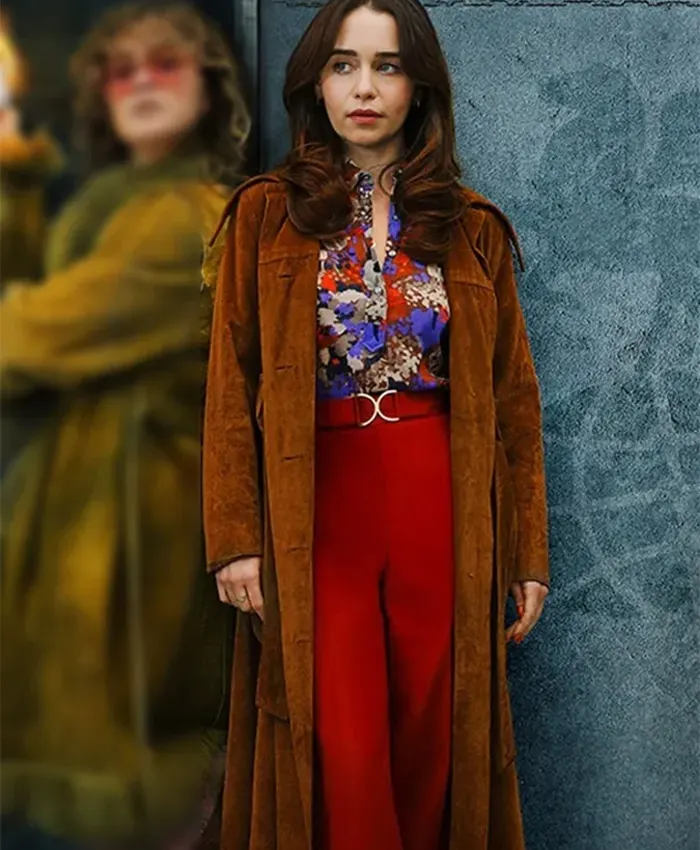 Emilia Clarke Ponies S01 Suede Leather Coat