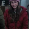 Emily Hall A Merry Little Ex-Mas Red Puffer Jacket For Sale