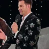 Finding Mr. Christmas Tv Series S02 Jonathan Bennett Black Velvet Blazer with Sequin Snowflakes