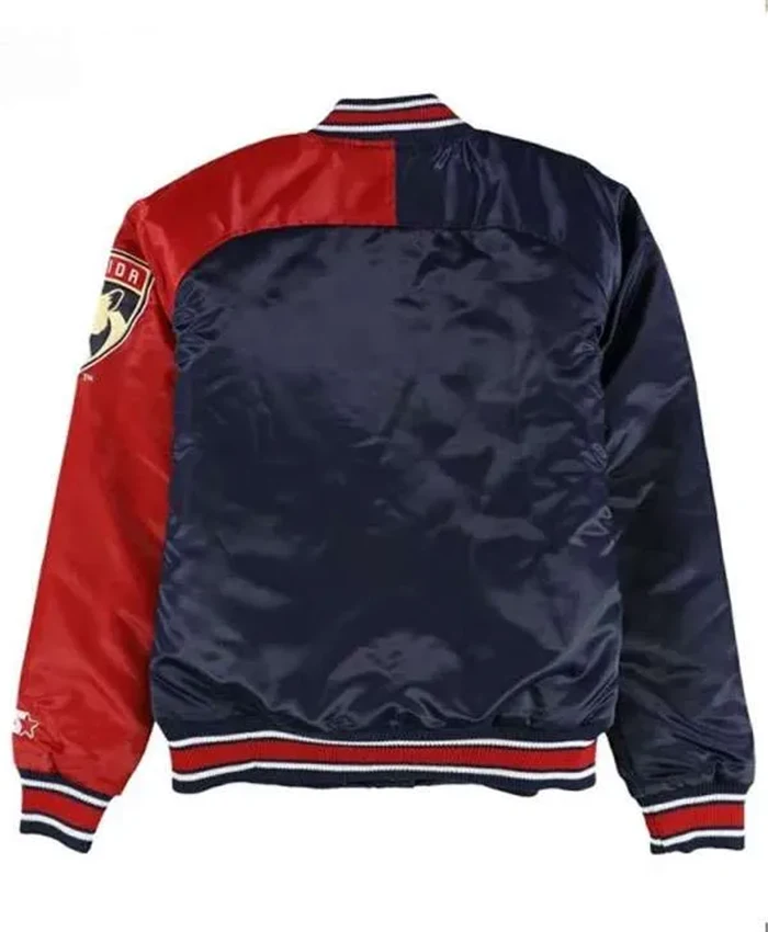 Florida Panthers White Satin Varsity Jacket Blue Back
