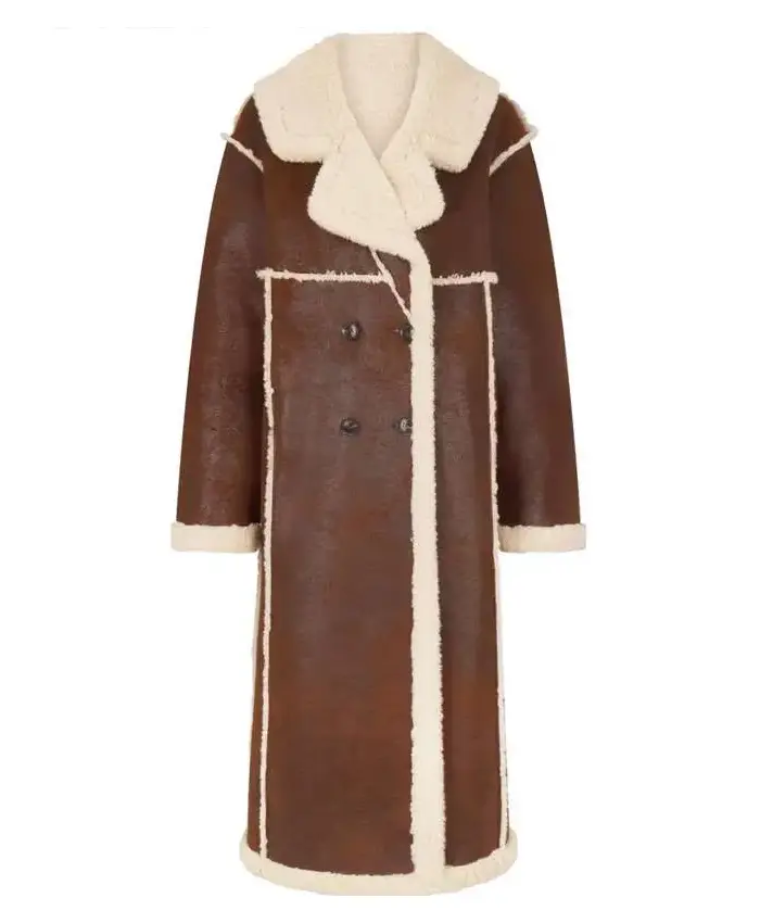 Gigi Hadid NYC 2025 Shearling Brown Leather Coat For Sale