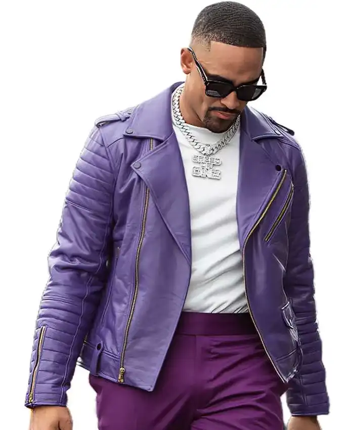 Jalen Hurts Purple Leather Biker Jacket For Sale