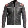 James Men’s Striped Cafe Racer Leather Jacket