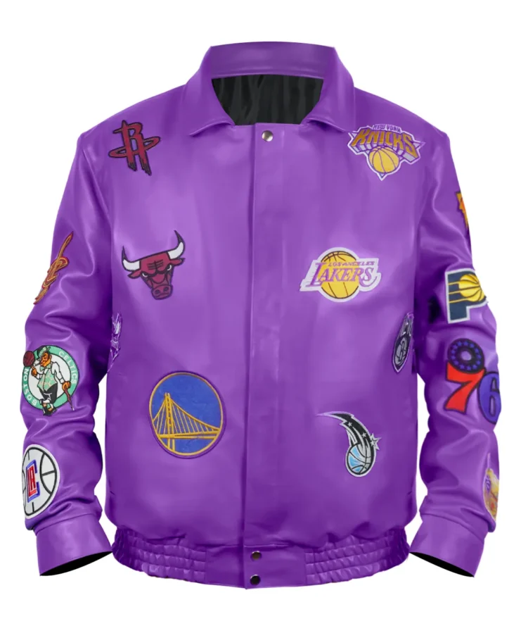 Jeff Hamilton NBA Teams Collage Purple Leather Jacket