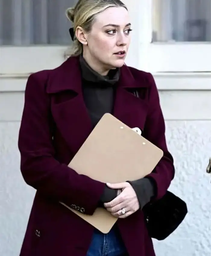 Jenny Kaminski All Her Fault S01 Maroon Wool Coat For Sale