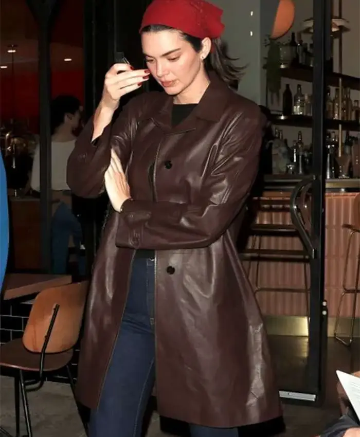 Kendall Jenner Brown Leather Coat For Sale