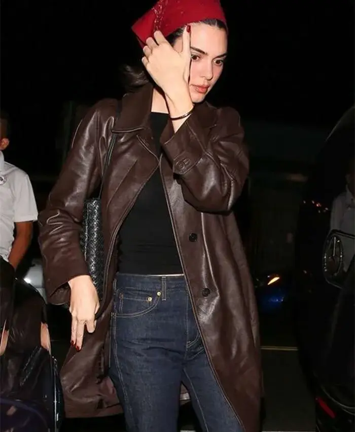 Kendall Jenner Brown Leather Coat