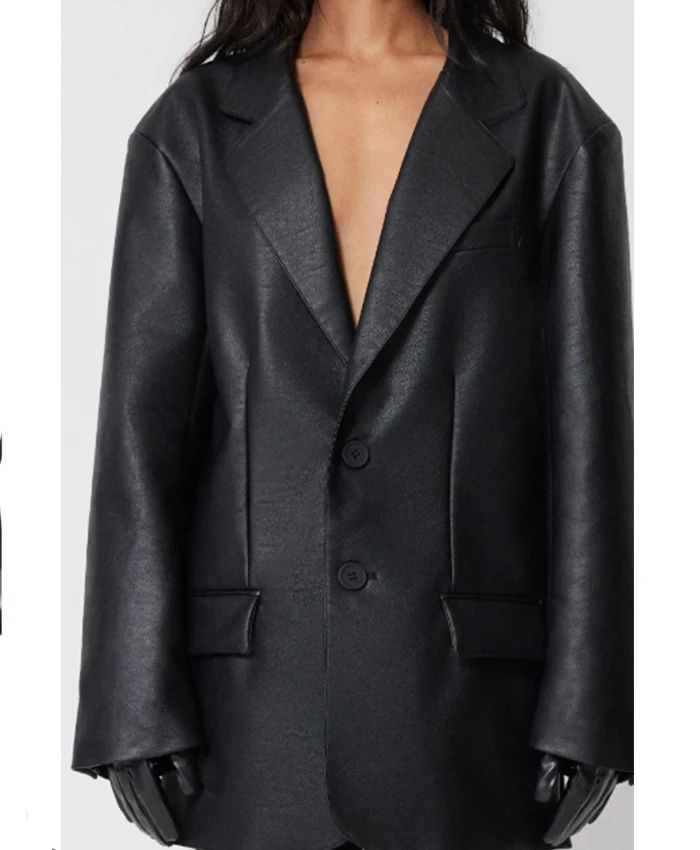 Kris Jenner The Kardashians S07 Black Leather Blazer For Sale