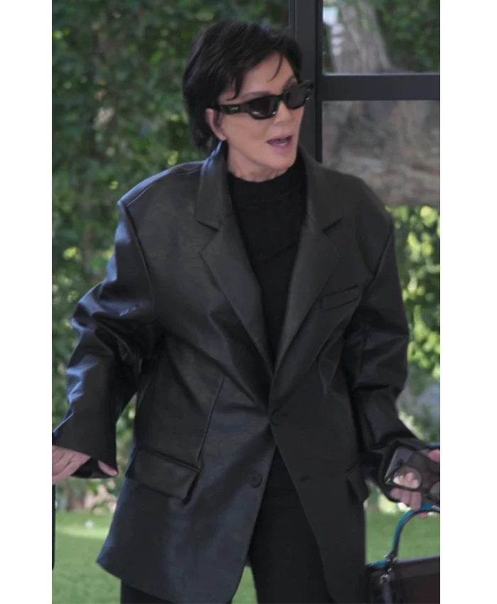 Kris Jenner The Kardashians S07 Black Leather Blazer