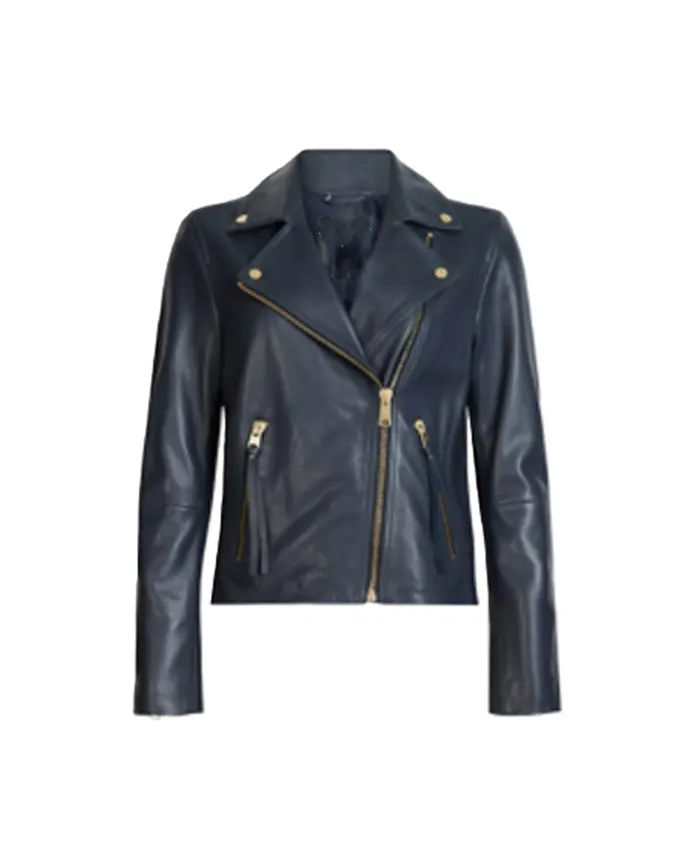 Kris Ripple S01 Black Leather Biker Jacket For Sale