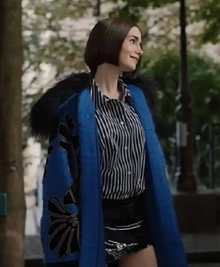 Lily Collins Emily In Paris S05 Blue Coat