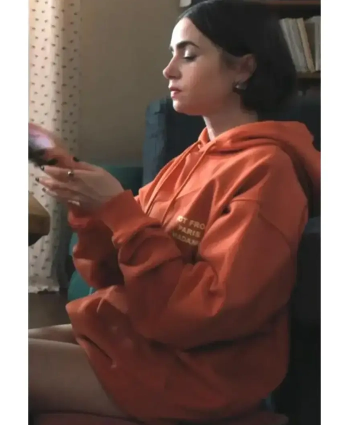 Lily Collins Emily In Paris S05 Orange Slogan Hoodie