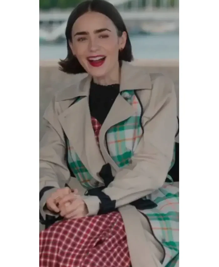 Lily Collins Emily In Paris S05 Plaid Trench Coat
